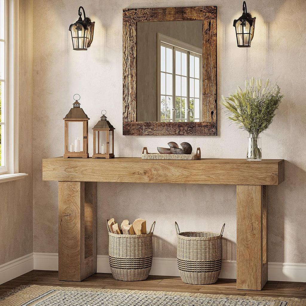 Tribesigns 63' Farmhouse Console Table, Natural Wooden Sofa Table Rectangular Accent Console for Entryway, Hallway & Living Room (Natural)