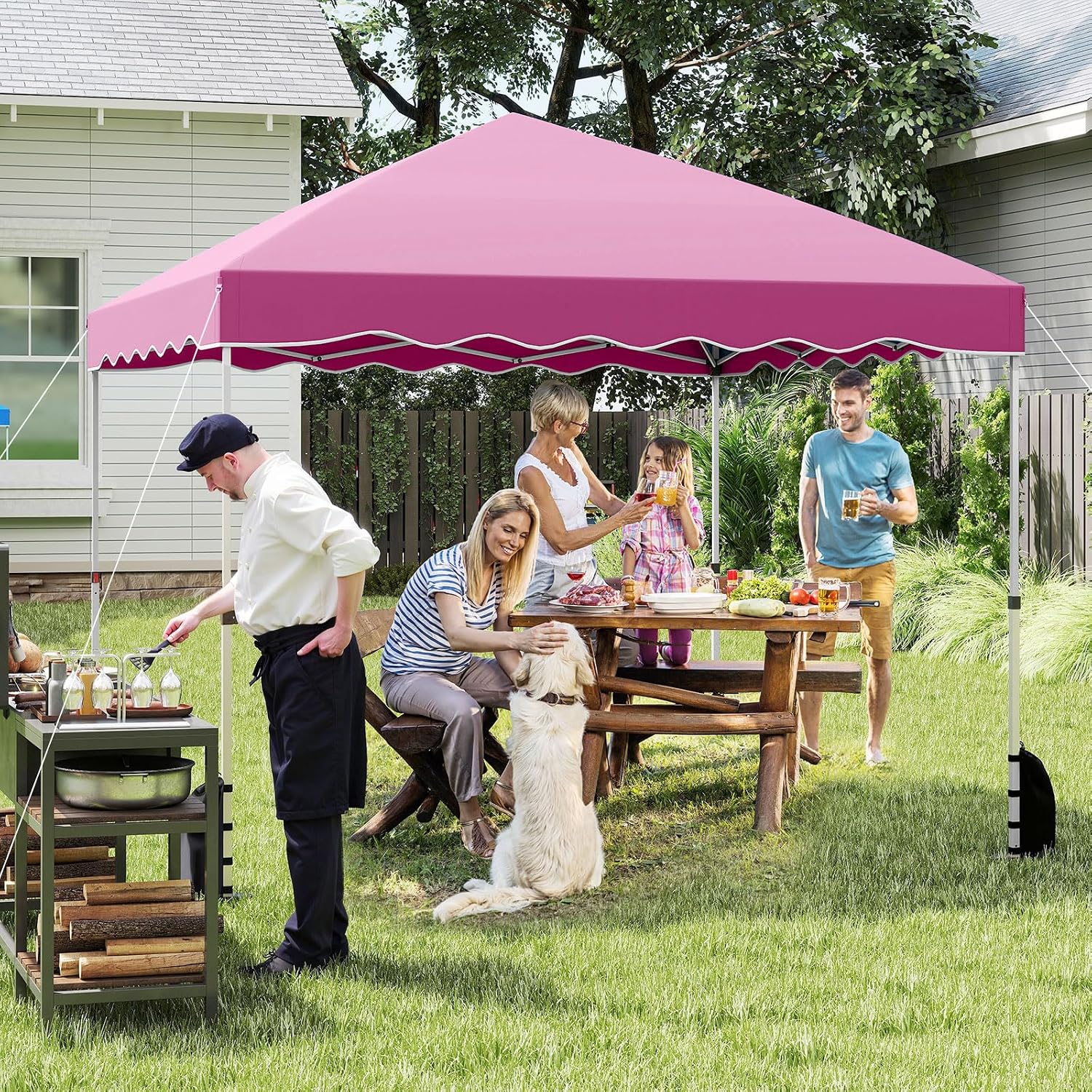 Goplus 10x10 FT Pop Up Canopy, Easy Up UPF50+ Outdoor Shade Canopy with Wheeled Bag, 8 Stakes, 4 Anchors, 4 Wind Ropes, 4 Sandbags, Portable Patio Canopy Tent for Party Camping Event