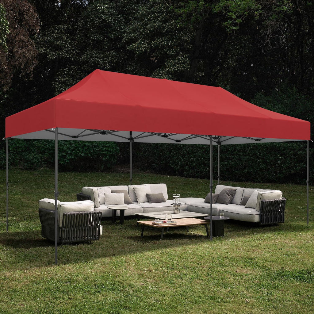 Outdoor Basic 10' x 20' Pop up Canopy Tent, Instant Heavy Duty Gazebo Tent Without Sidewalls/Wheeled Bag for Party Commercial Activity (Red, Without Sidewall)