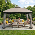 FAB BASED 10x12 Gazebo, Double Vent Canopy Gazebo for Outdoor with Privacy Netting, Easy Setup Patio Pavilion with Steel Frame Strong Legs for Lawn, Backyard, Deck (Ash Grey)