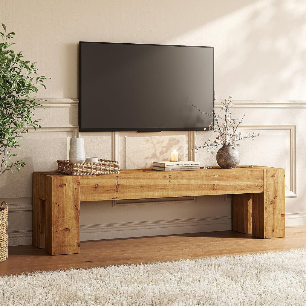Solid Wood TV Stand, 63' Rustic Extra Long Heavy Duty Media TV Consoles Table with Sturdy Frame for Living Room Gaming Entertainment Center for TVs up to 70 Inches (Brown)