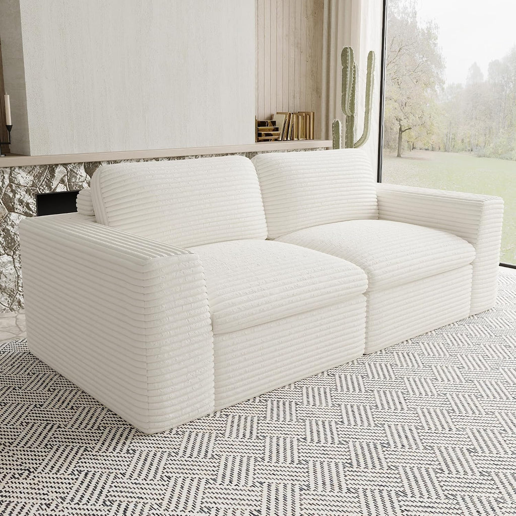 Boneless Loveseat Sofa Plush Corduroy Sectional Couch with Deep Seat Modular Cloud Sectional Couches for Living Room.Biege Sofa.