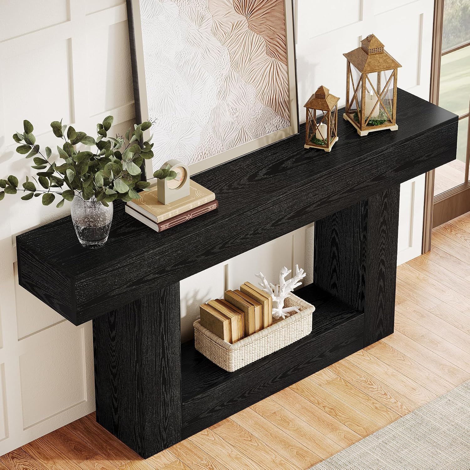 Tribesigns 63-Inch Long Console Table, 2-Tier Entryway Table Sofa Table with Storage, Farmhouse Wood Behind Couch Table for Living Room, Hallway, Black