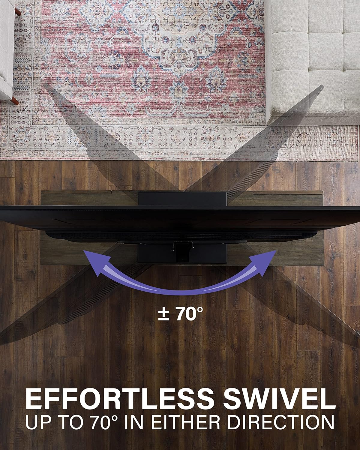 SANUS Universal TV Stand - Large Swivel Base Replacement TV Stand for Screens Up to 86' - Swivels 70 Degrees & Height Adjusts 8' - Compatible with Sony, Vizio TCL & More
