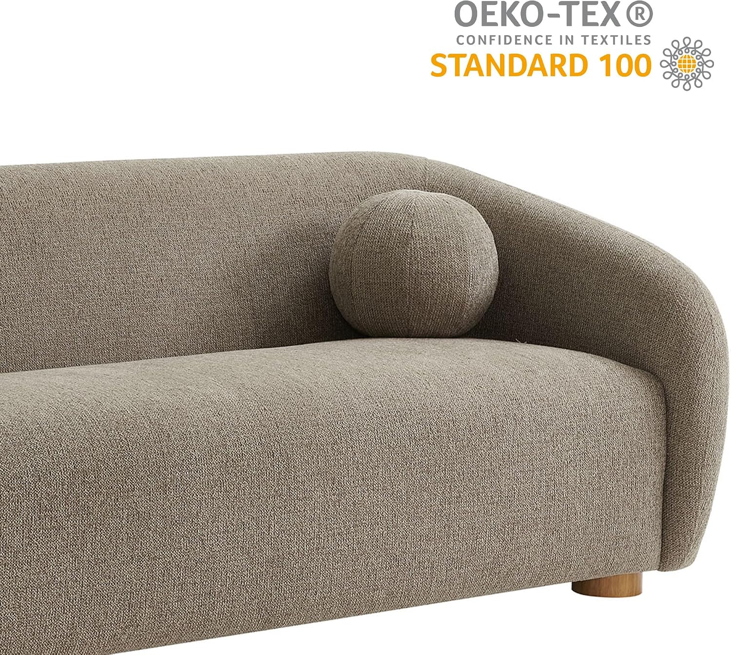 Modway Holland 85 Inch Minimalist Curved Back Sofa in Taupe – Chenille Fabric Sofa with Ball Throw Pillows and Wood Feet – Modern 3-Seater Couch for Living Room