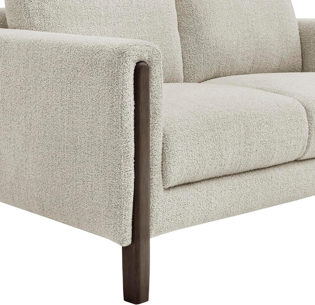 Modway Hawken 54 Inch Boucle Loveseat in Parchment Espresso with Wood Legs – Mid-Century Modern Small Space 2-Seater Sofa for Living Room, Bedroom, or Office Lounge