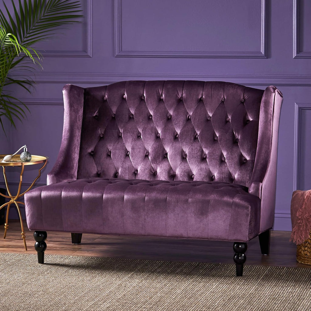 Modern Tufted Velvet Loveseat, 2 Seat Couch Sofas with High Back Thick Padded Cushioned Seats for Living Room, Victorian Style, Raisin