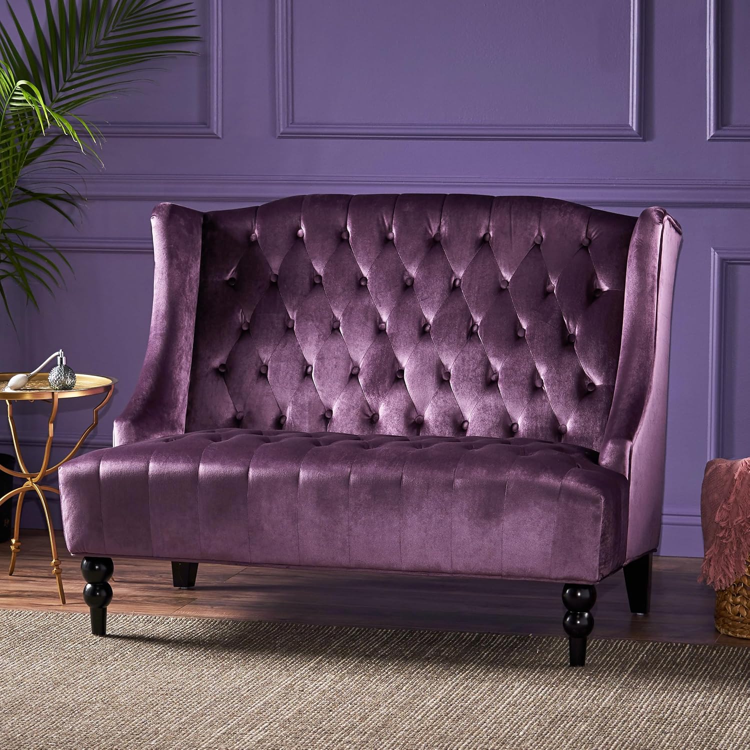 Modern Tufted Velvet Loveseat, 2 Seat Couch Sofas with High Back Thick Padded Cushioned Seats for Living Room, Victorian Style, Raisin