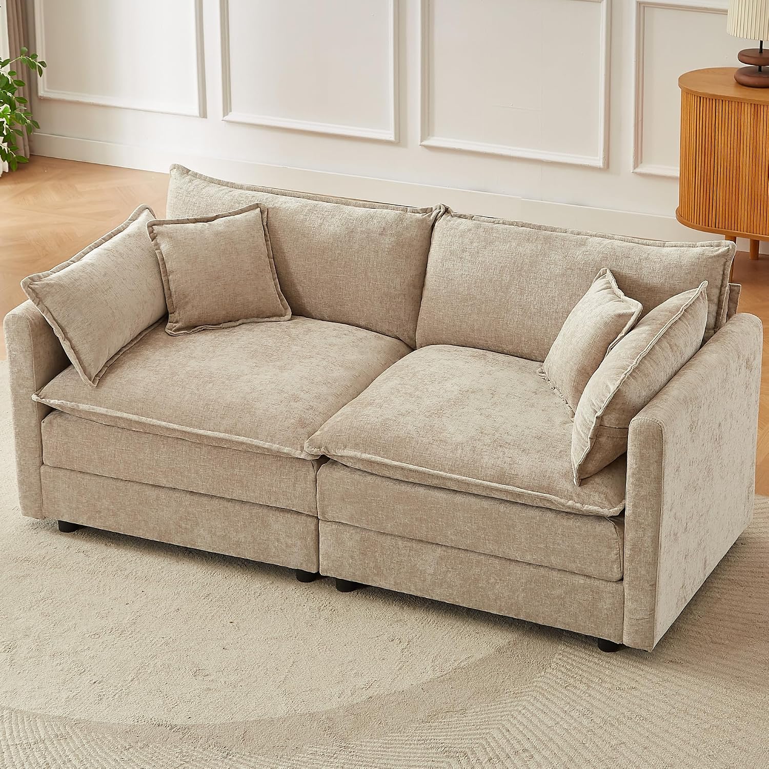Modular Sectional Sofa, 77 Inch, Coffee, 2-Seater | Rectangle Shaped, With Armrests, Comfy Cloud Couches, For Living Room, For Apartment