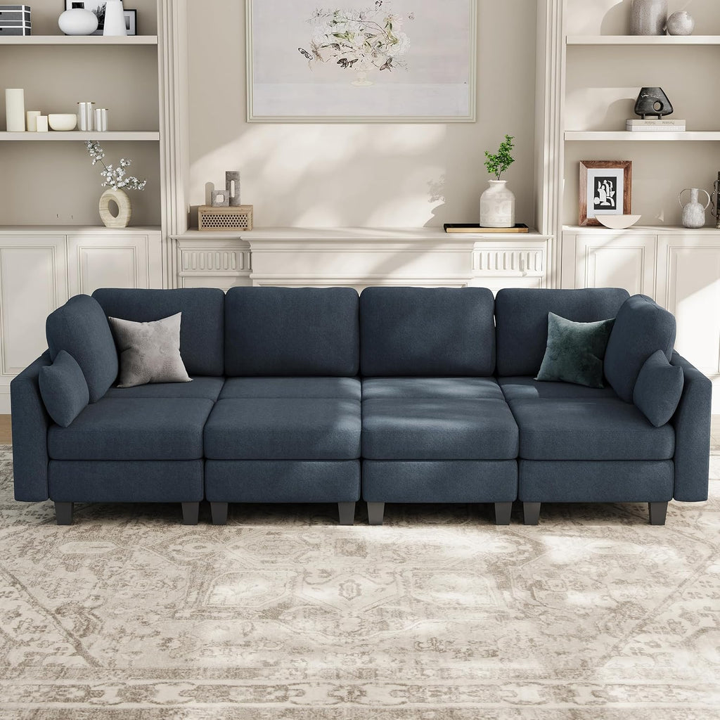 Sectional Sleeper Sofa, 8 Seaters Modular Sleeper Sofa Couch, Comfy Sectionals Couches Bed, Convertible Sofas with Ottomans, Modular Sectional Couches for Living Room, Blue