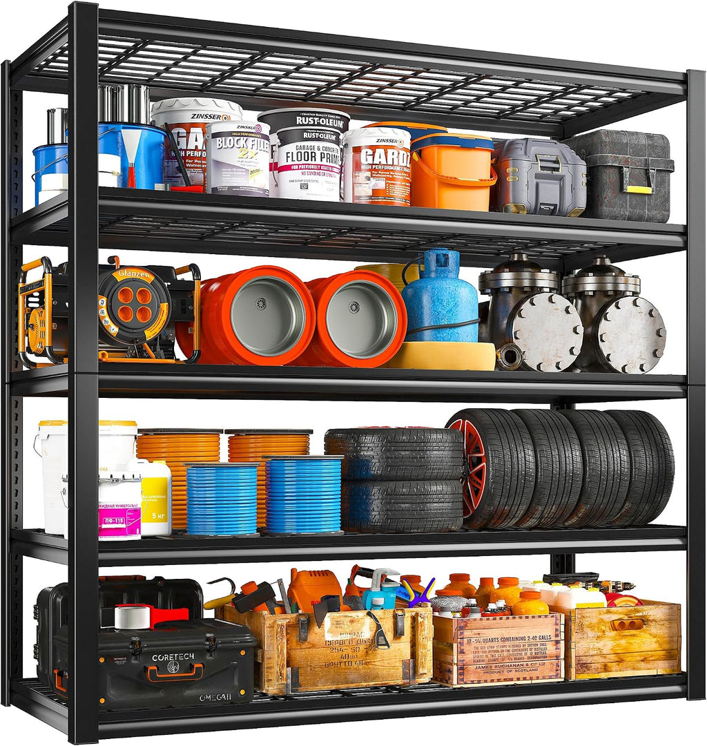 REIBII 48' W Garage Shelving Load 2500LBS, 5 Tier Storage Shelves, Adjustable Garage Storage Shelves, Heavy Duty Shelving for Warehouse, Pantry, Basement, Commercial, 48' W X 72' H X18 D
