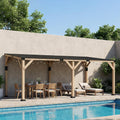 Outsunny 10' x 20' Wooden Gazebo, Hardtop Lean-to Gazebo Pergola with Galvanized Steel Sloped Roof, Large Heavy Duty Awning for Patio, Deck, Backyard, Light Walnut