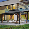 Greesum 12'x16' Hardtop Metal Gazebo, Outdoor Galvanized Steel Double Roof Canopy, Aluminum Frame Permanent Pavilion with Netting and Curtains for Patio, Backyard, Deck and Lawns