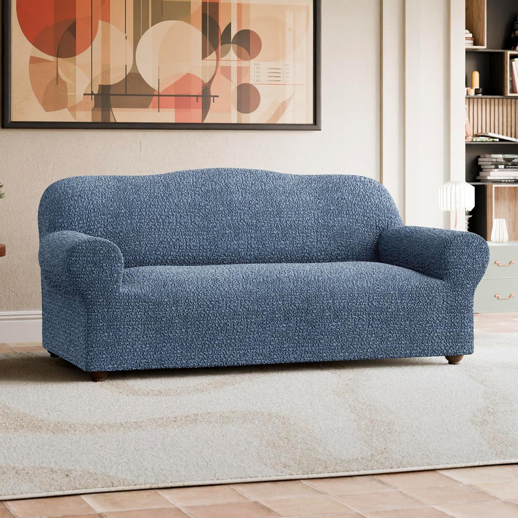 PAULATO BY GA.I.CO. Sofa Slipcover - Stretch Couch Cover - Stylish Cushion Sofa Cover - Soft Polyester Fabric Slipcover - 1-Piece Form Fit Washable Protector for Pet - Mille Righe Collection - Blue