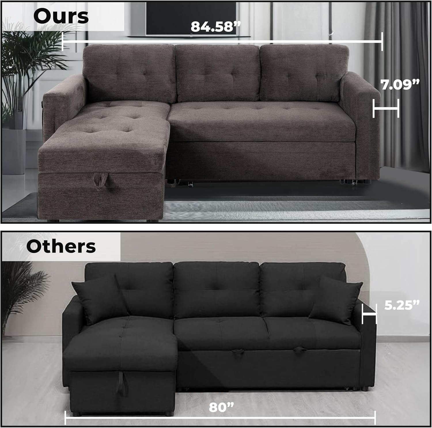 Naomi Home L-Shaped Sectional Sleeper Sofa with USB Ports - Convertible Pull-Out Bed, Ample Storage, Timeless Design, Durable Construction Espresso/Microfiber