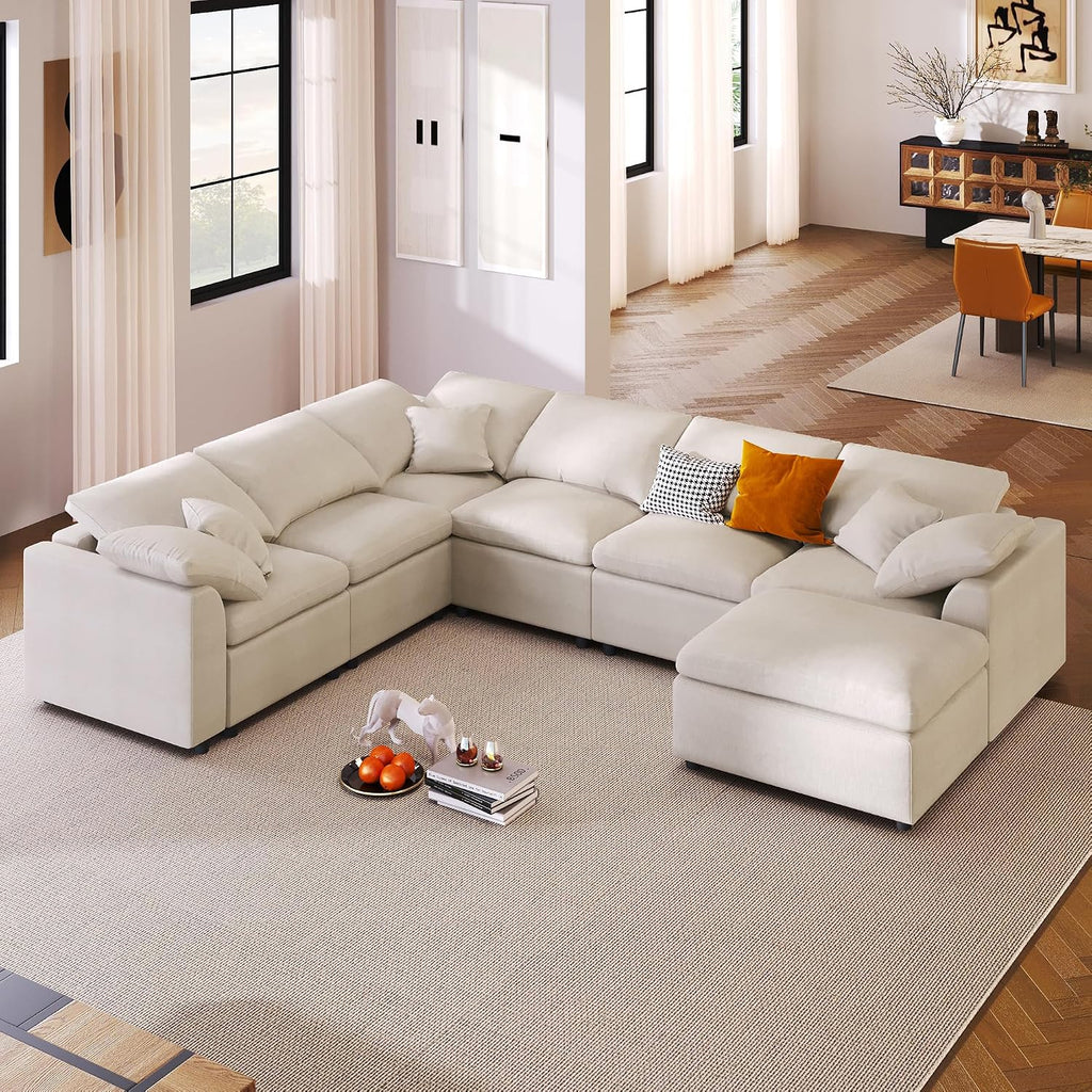 LUMISOL 124.8' Sectional Sofa with Ottoman for Living Room, Oversized L Shaped Couch, Modular Combination Corner Sofa for Spacious Space Office Apartment, Beige