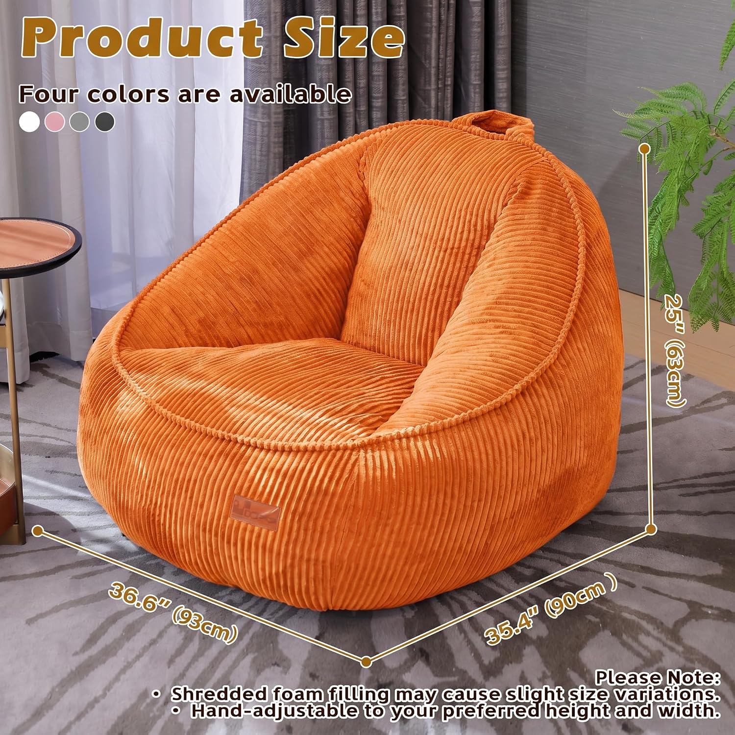 Bean Bag Chair, Cozy Fluffy Beanbag Chairs with Filler for Teens and Kids, Floor Lazy Sofa for Living Room Gaming & Reading (M-Burnt Orange)