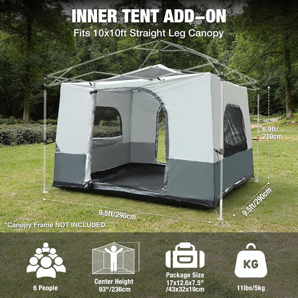 REDCAMP Canopy Camping Tent for Pop Up Canopy Tent, Inner Tent Converts Straight Leg 10'x10' or 10'x20' Canopy into Camping Tent, Fits 4-6 Person(Frame/Shelter NOT Included)