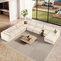 Vesgantti 204.7' Oversized Sectional Boneless Couch, Modern 9 Seater Modular Sofa with Chaise, Deep Seat Convertible Plush Corduroy Cloud Couches for Living Room, No Assembly Required, Beige