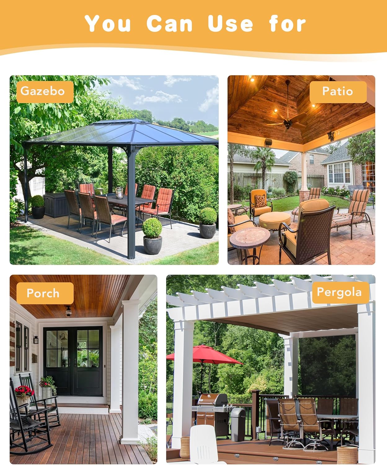 HolidayIdeas Outdoor Curtains for Patio Waterproof, 4 Panels - 84 x 95 Inch - Privacy Protection & Light Filtering Curtains Grommet Outside Curtains for Porch, Gazebo, Pergola, Backyard (Cream)