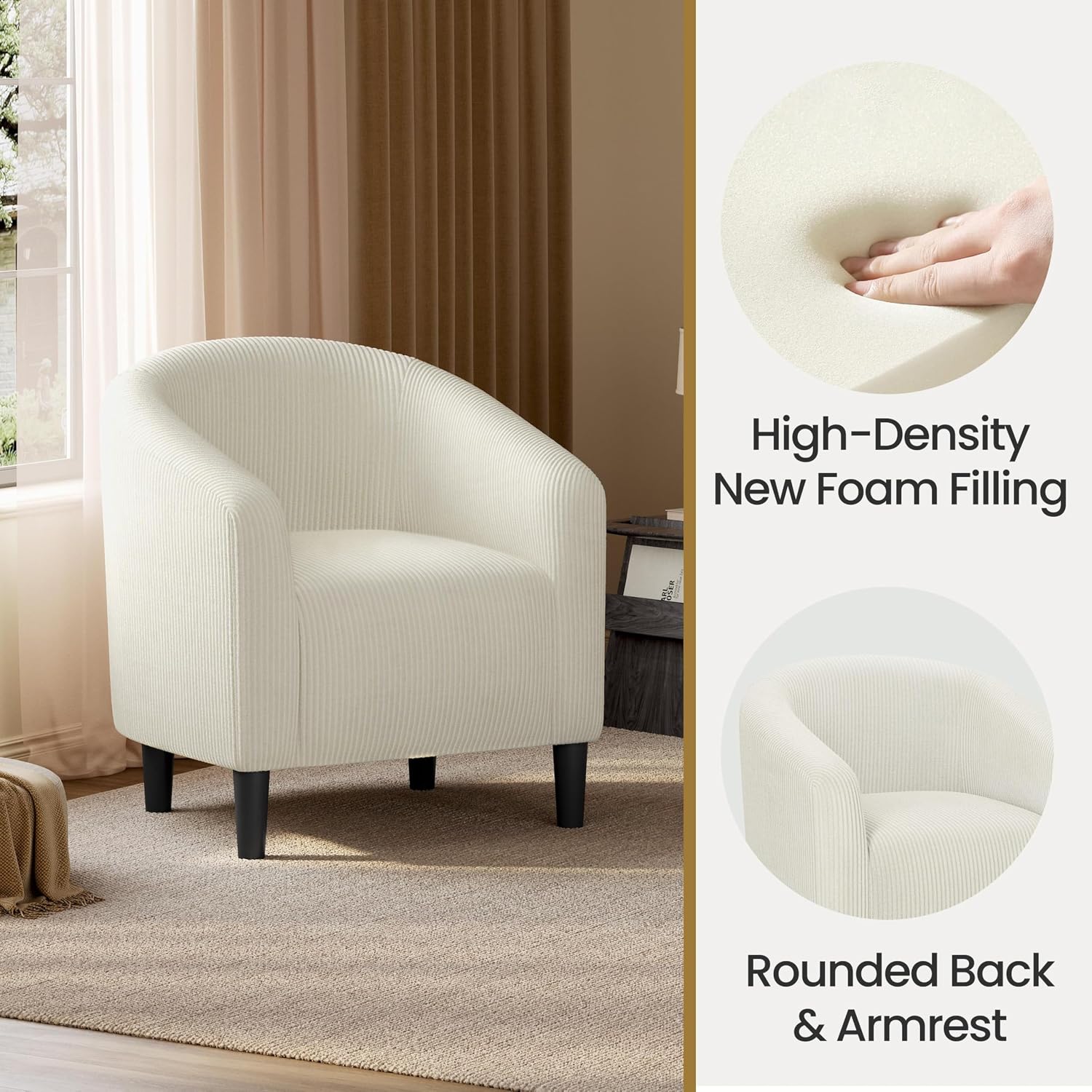 Yaheetech Accent Barrel Chair, Corduroy Fabric Club Chair, Furry Sherpa Elegant Armchair with Cozy Soft Padded, Suitable for Living Room Bedroom Reception Room Office, Beige