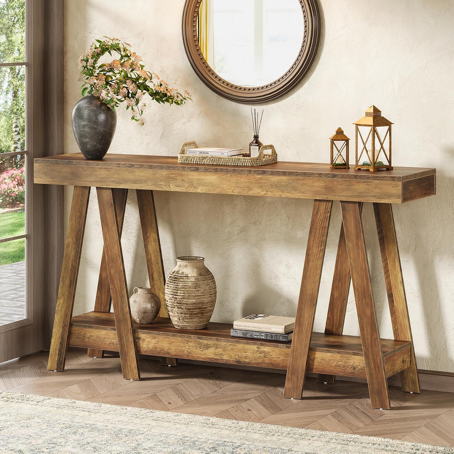 Tribesigns 70.87' Farmhouse Console Table, 2-Tier Entryway Accent Table Behind Sofa for Living Room, Entrance, Foyer