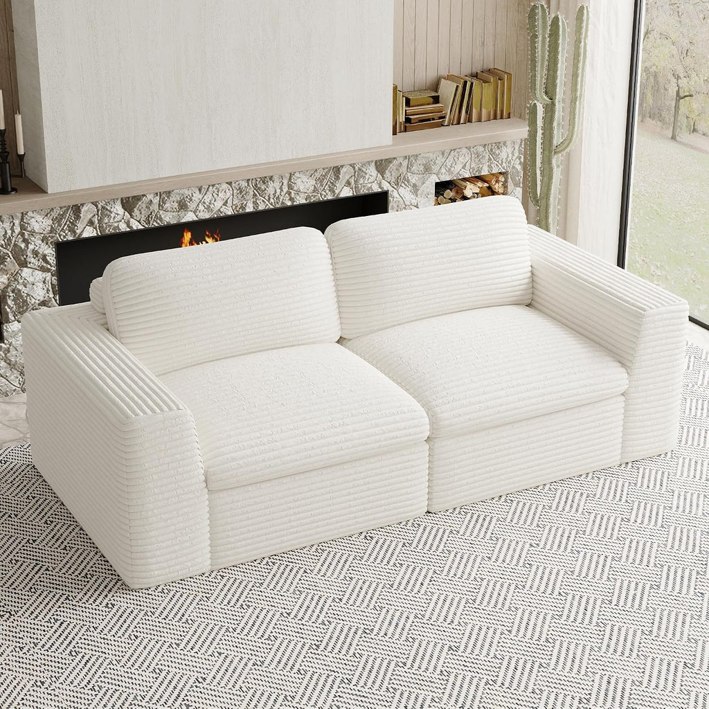 Boneless Loveseat Sofa Plush Corduroy Sectional Couch with Deep Seat Modular Cloud Sectional Couches for Living Room.Biege Sofa.