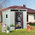 GDFStudio 6ft x 5ft Outdoor Metal Storage Shed with Window and Metal Foundation, White Garden Tool Organizer, Galvanized Iron Frame, Sliding Doors, UV Resistant Steel Panels, Padlock & Accessories