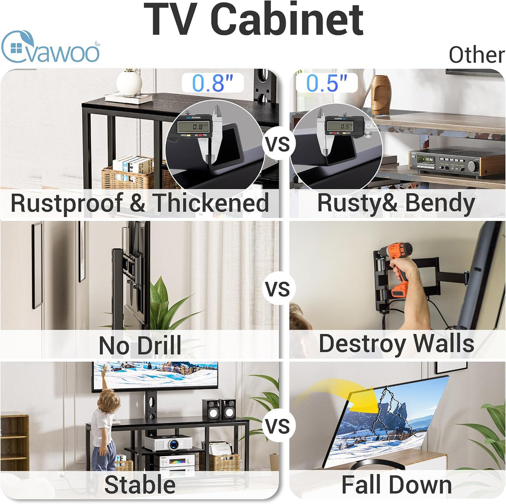 Corner TV Stand with Mount LED - Universal TV Mount Stand for 32-65' TV, Height Adjustable Swivel TV Console Wood & Steel Entertainment Center with Mount, Cabinet, Power Outlet, Colorful Light, Black