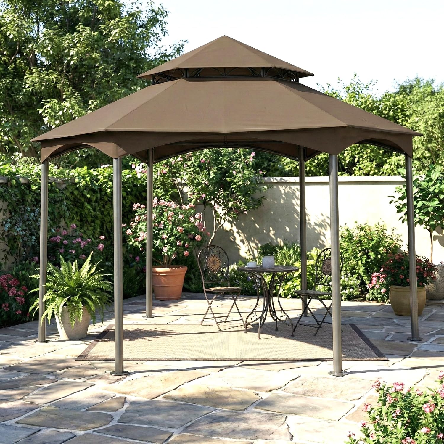 Garden Winds Reinforced Replacement Canopy Top Cover Compatible with The L-GZ793PST-A, 810213584, 810325261 Southbay Hexagon Gazebo - Classic Brown, Riplock 350