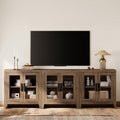WAMPAT Farmhouse TV Stand for TVs up to 85', Rustic Wood Entertainment Center with Adjustable Shelf, Glass Doors & Storage, Media Console Cabinet for Living-Room, Bedroom, Brown