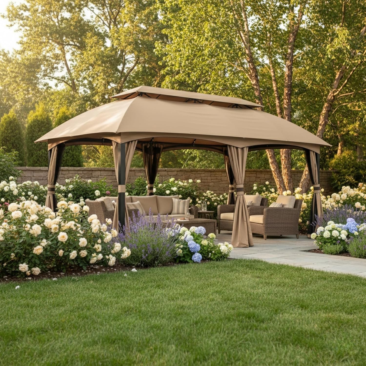 Garden Winds Reinforced RipLock 350 Replacement Canopy Top Cover Compatible with ABCCanopy, MasterCanopy, Cooshade 10' x 20' Gazebo Models GHG-054, GHG-1020 - Beige