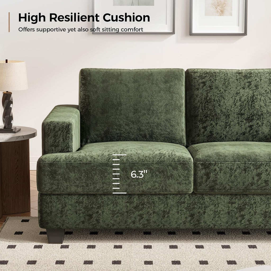 COPIAE 89 Inch Sofa with Extra Deep Seats Oversize,3 Seater Sofa for Living Room, Modern Couch and Sofa, Comfy Armrests and Seats and Backrests, Easy Installation,Chenille Fabric Green