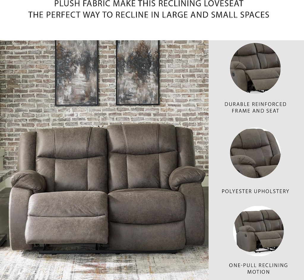 Signature Design by Ashley First Base Contemporary Faux Leather Manual Reclining Loveseat, Gray