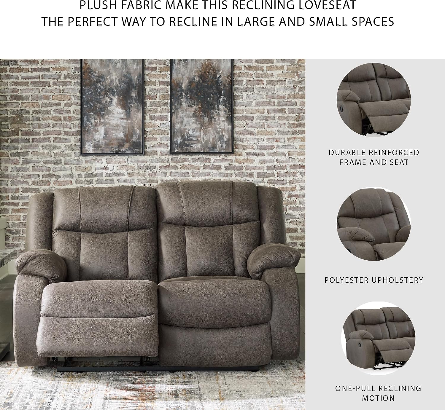 Signature Design by Ashley First Base Contemporary Faux Leather Manual Reclining Loveseat, Gray