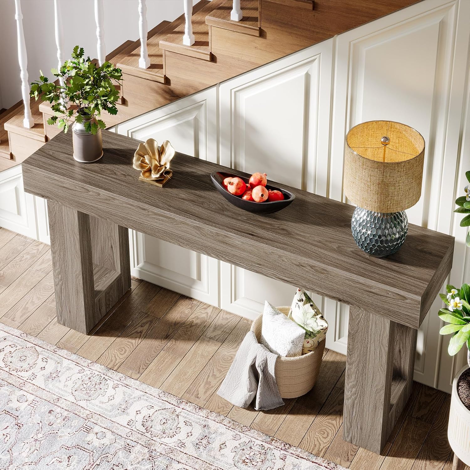 Tribesigns Farmhouse Console Table, 63-Inch Long Narrow Sofa Table Behind The Couch, Wooden Rectangular Entryway Table for Entrance, Hallway, Living Room (Grey)