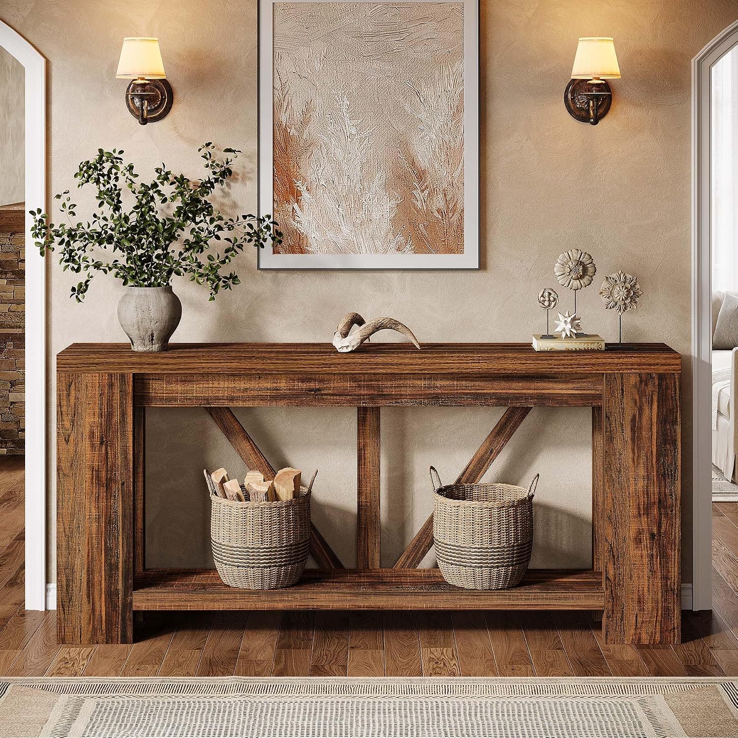 Tribesigns 70.9' Sofa Tables Narrow Long, Rustic Farmhouse Console Table Behind Couch with Storage Shelf, Accent Hallway Foyer Tables for Living Room, Entryway, Entrance, Dark Brwon