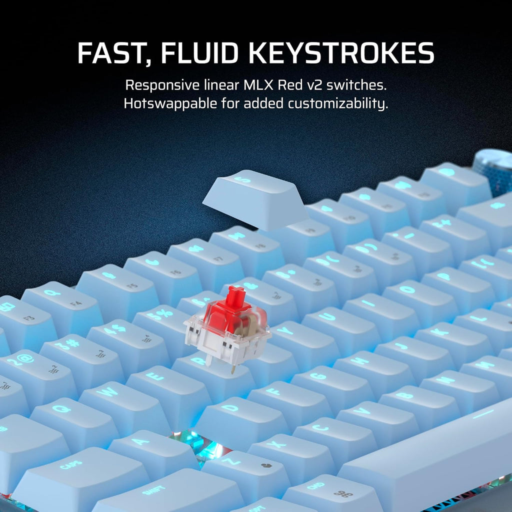 Corsair K65 Plus Wireless 75% RGB Hot-Swappable Mechanical Gaming Keyboard for Mac and iPad – Pre-Lubricated MLX Red v2 Linear Switches, Sound Dampening – QWERTY NA Layout – Glacier Blue