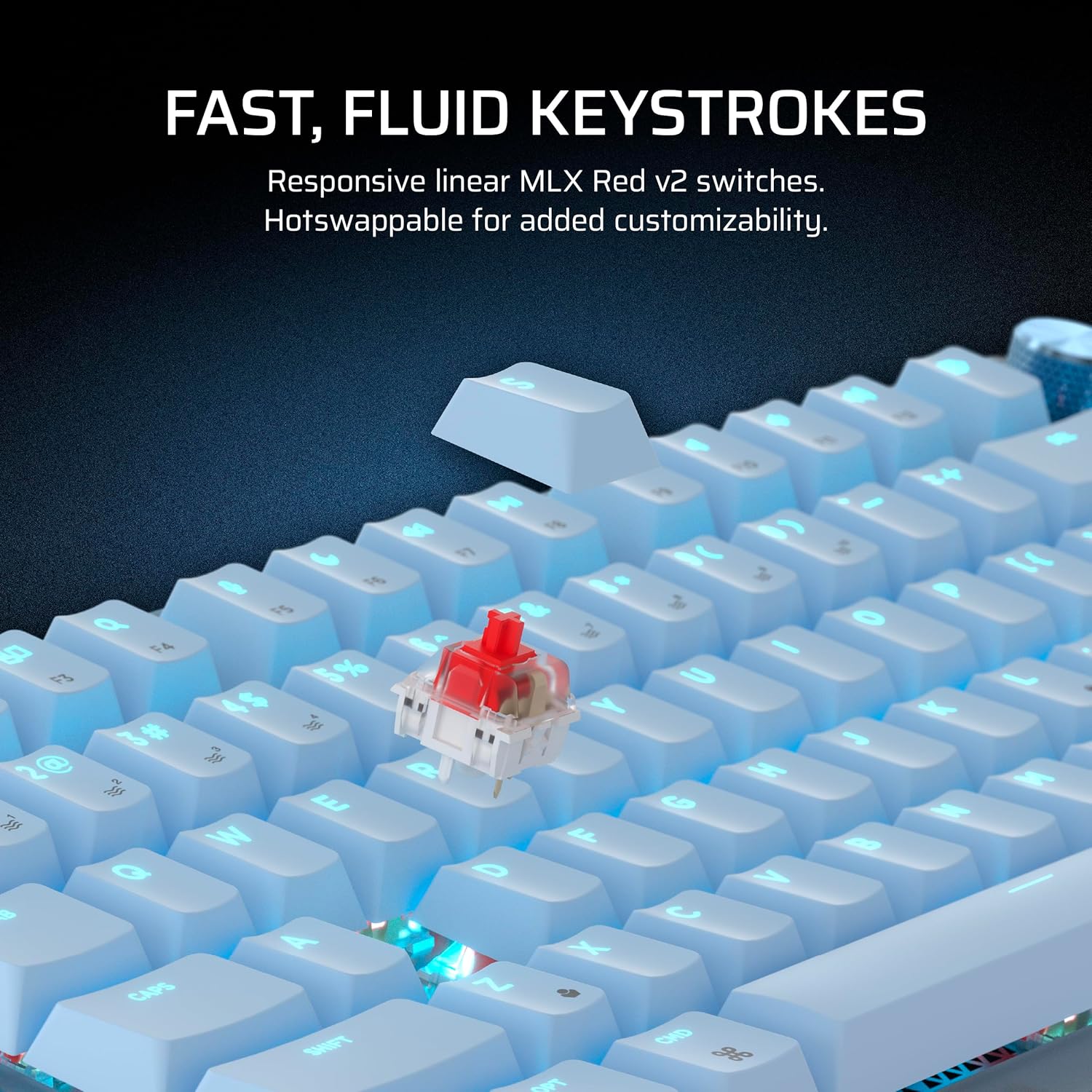 Corsair K65 Plus Wireless 75% RGB Hot-Swappable Mechanical Gaming Keyboard for Mac and iPad – Pre-Lubricated MLX Red v2 Linear Switches, Sound Dampening – QWERTY NA Layout – Glacier Blue