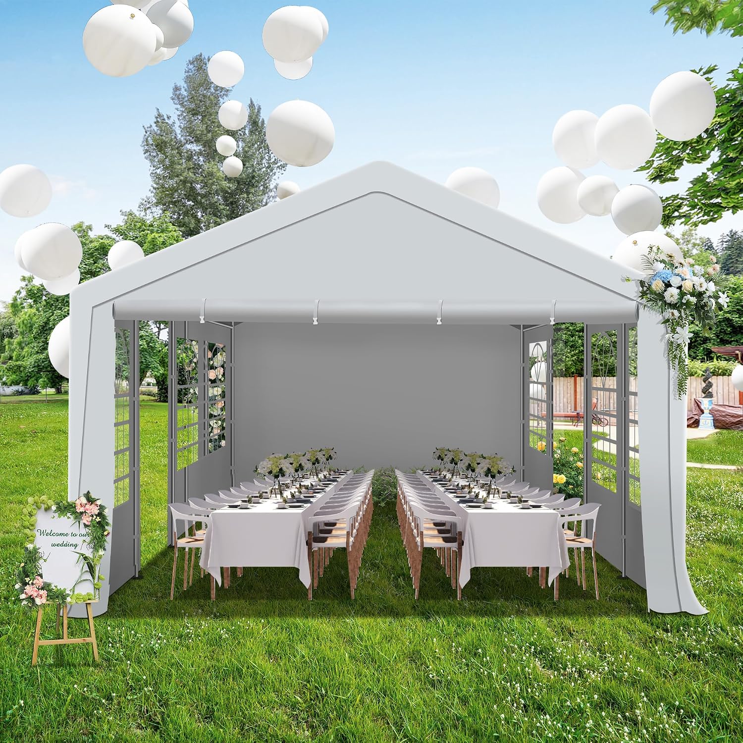20'x60' Party Tent Heavy Duty, Large Wedding Event Tent with Removable Sidewalls & 4 Sand Bags, Event Canopy Shelter for Parties Outside UV50+ Waterproof, Carpas para Fiestas (20x60 FT)