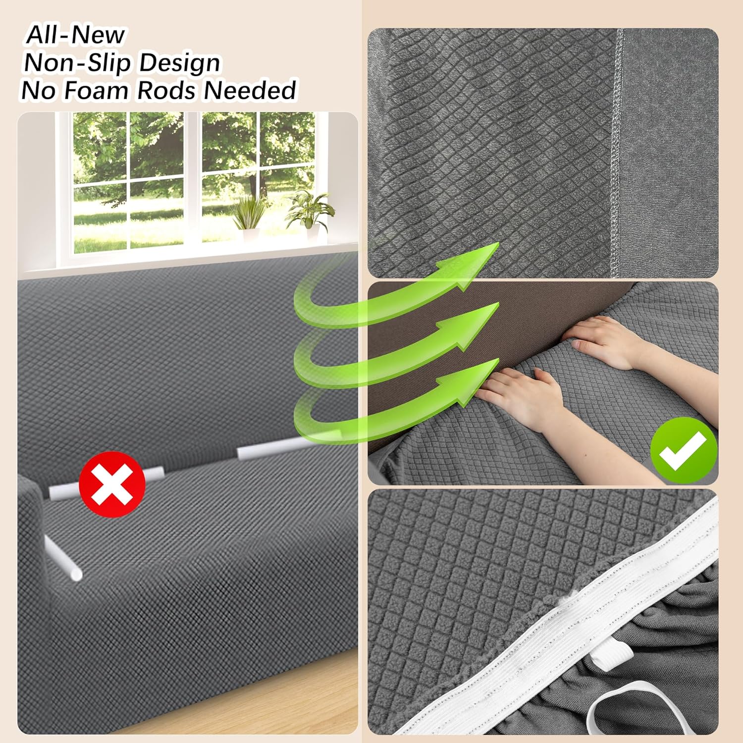 Arfntevss Stretch Sectional Couch Covers L Shaped Corner Sectional Sofa Cover Washable Jacquard Soft Fleece U Shape Sofa Slipcovers Anti Slip Furniture Protector for Dogs Pets (Large, Gray)