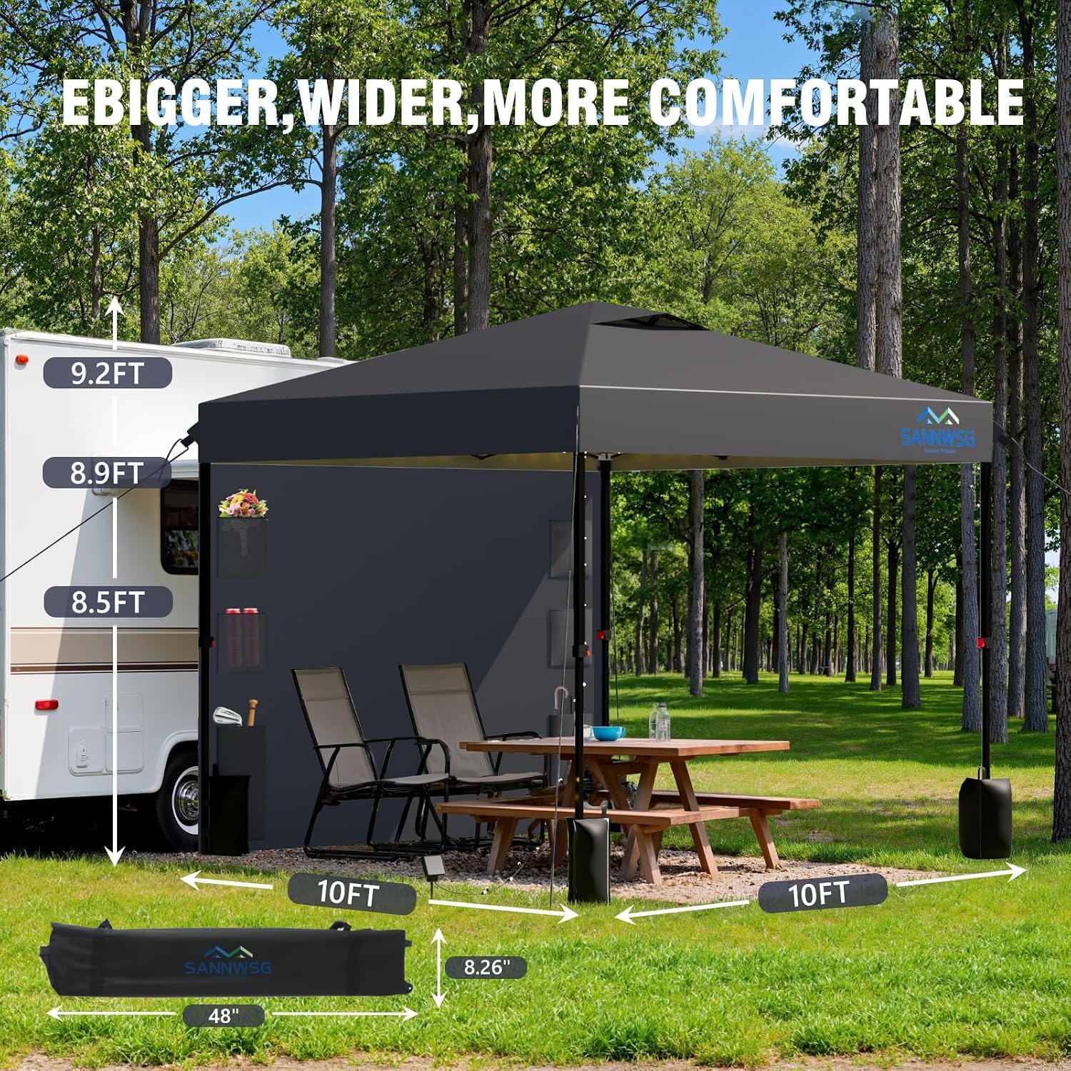 10X10 Pop Up Canopy Tent,Removable Pockets Sidewall for Extra Storage,Easy Up Canopy,Heavy Duty One Person Set Up Event Tent,Grey
