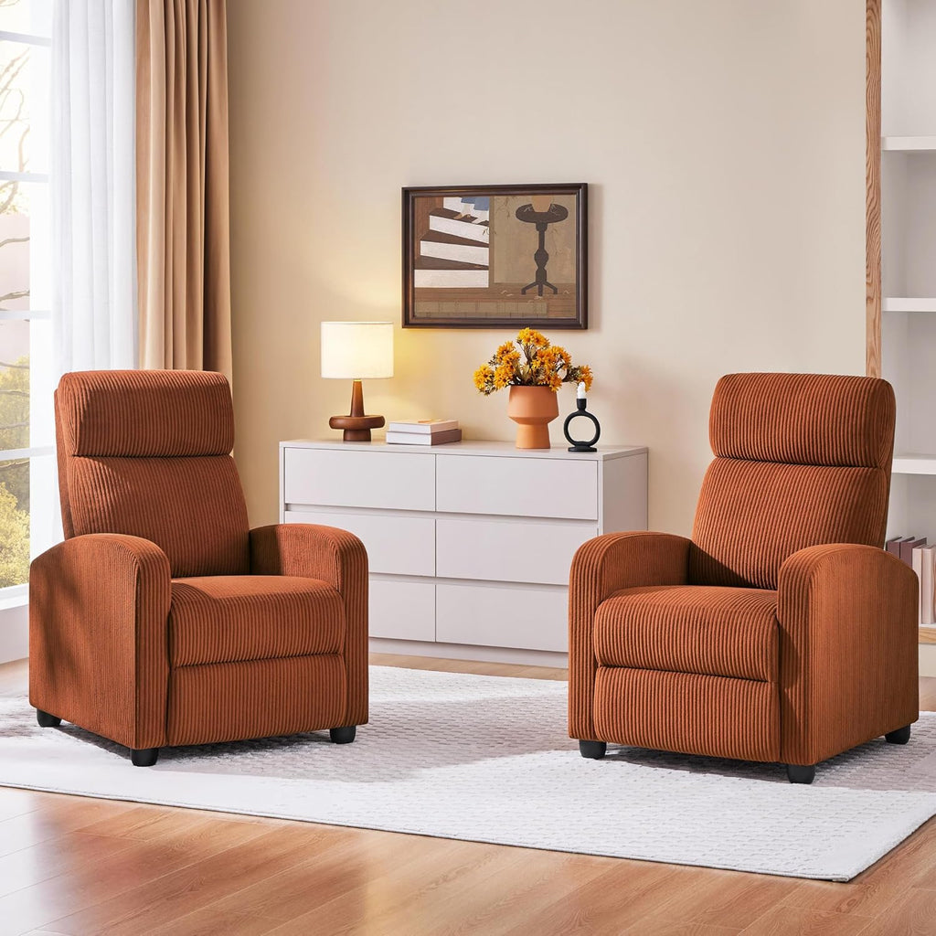 Yaheetech 2-Seat Corduroy Pushback Recliner Chair Living Room Chair with Thick Seat Cushion and Backrest Reclining Chair for Living Room Brick Red
