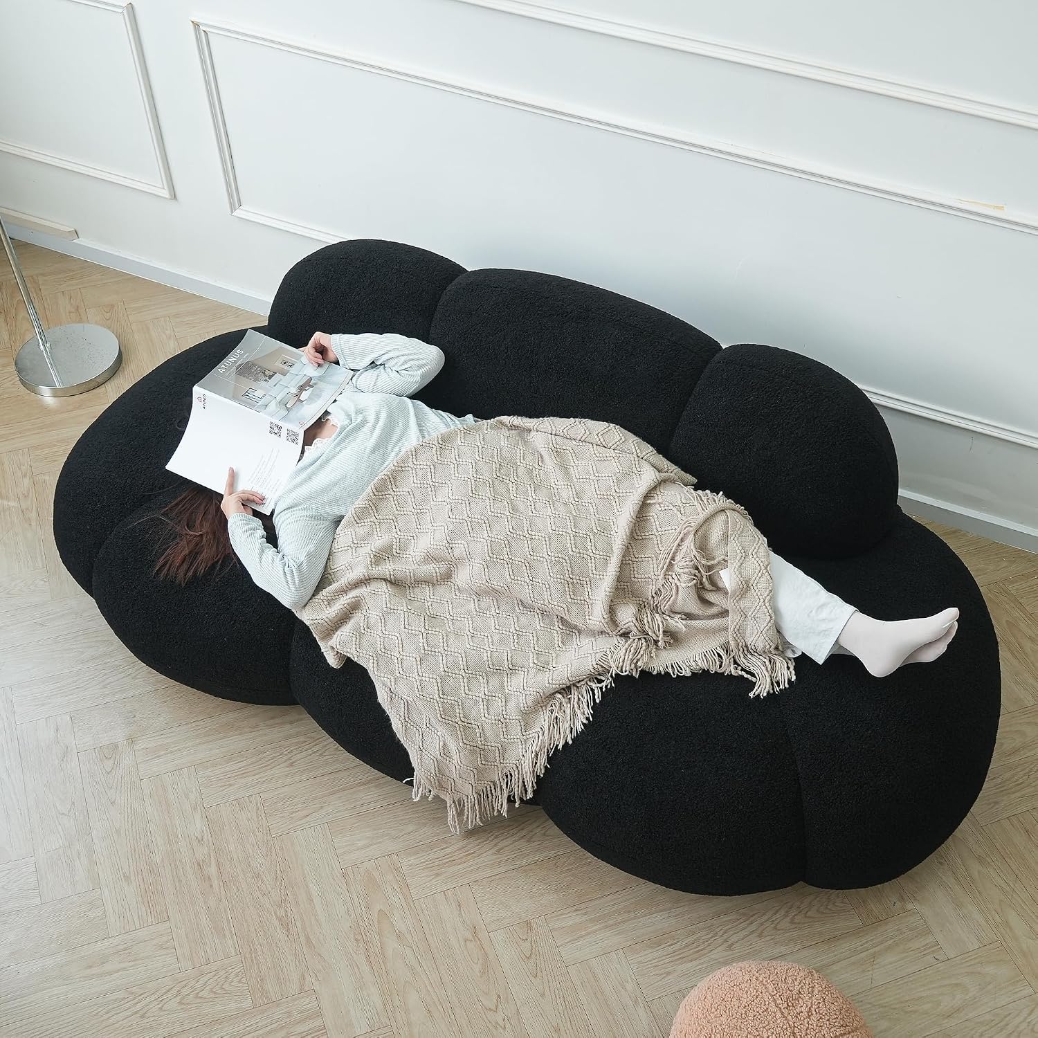 JACH Boneless Cloud Couches for Living Room Apartment, Modern Comfy Upholstered Sofa, Modern Leisure Sofa, Upholstered Couch for Bedroom, Small Space (Black, No Assembly Required)