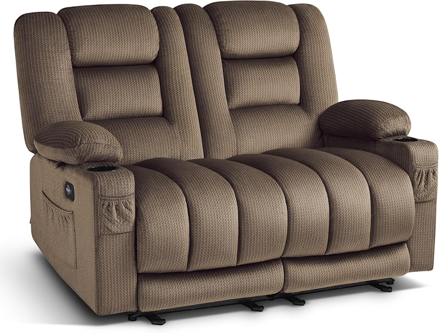 MCombo 55.9' Zero Gravity Power Loveseat Recliner with Heat and Vibration Massage, Reclining Loveseat Sofa with USB Ports, Cup Holders for Living Room, Fabric PR648SET (Dark Brown)