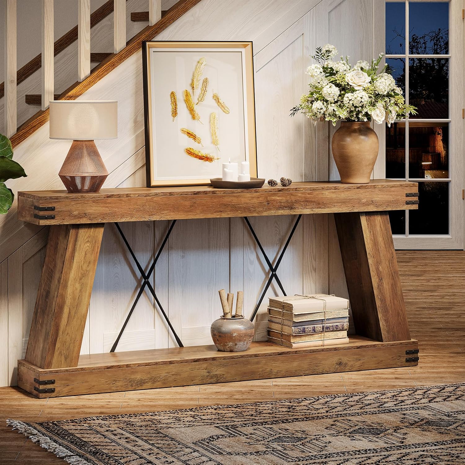 Tribesigns 70.9' Farmhouse Console Table, Long Sofa Table Behind Couch with Storage, Narrow Wooden Console Station, Industrial Rustic Entryway Furniture for Hallway, Entry, Living Room, Brown