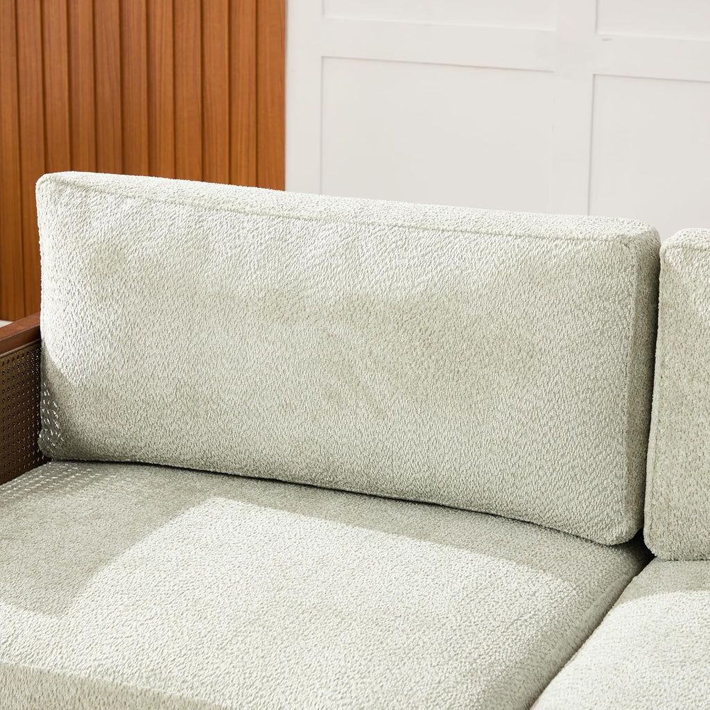 Christopher Knight Home Emir Modern 3 Seater Sofa Couch, Wooden Home Sofa Living Room, Spacious Seating for Bedroom, Home Office, Comfy Cloud Couch, Walnut + Light Green