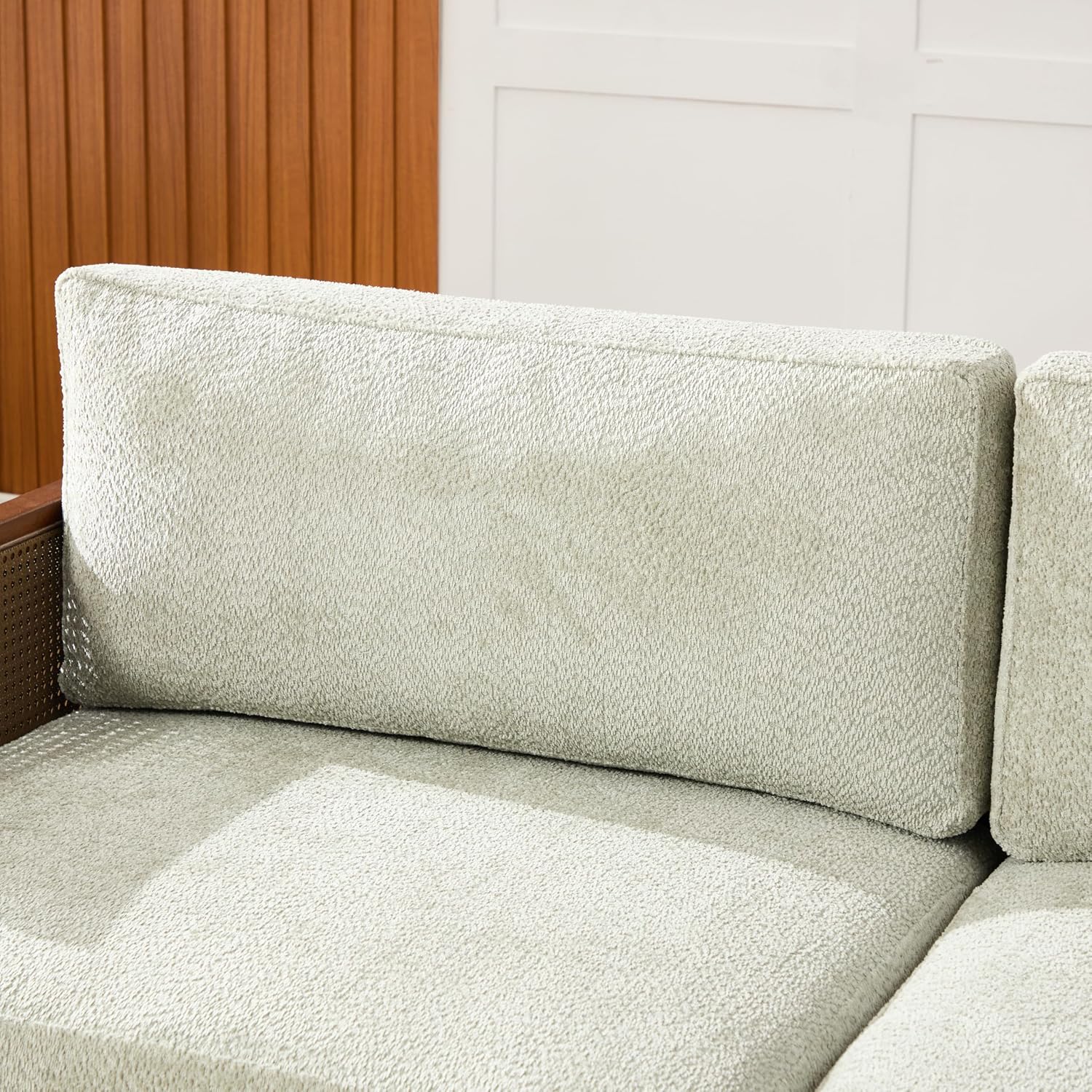 Christopher Knight Home Emir Modern 3 Seater Sofa Couch, Wooden Home Sofa Living Room, Spacious Seating for Bedroom, Home Office, Comfy Cloud Couch, Walnut + Light Green