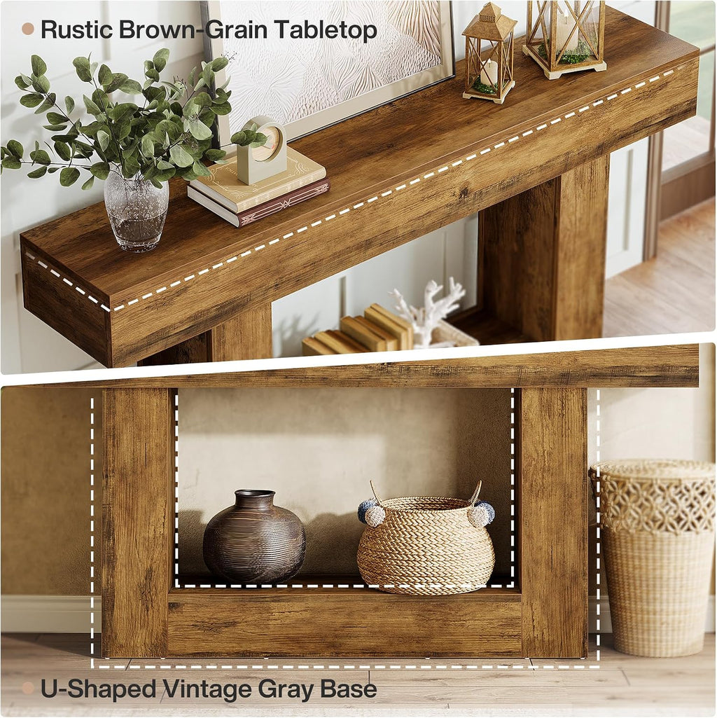 Tribesigns 63-Inch Long Console Table, 2-Tier Entryway Table Sofa Table with Storage, Farmhouse Wood Behind Couch Table for Living Room, Hallway, Rustic Brown