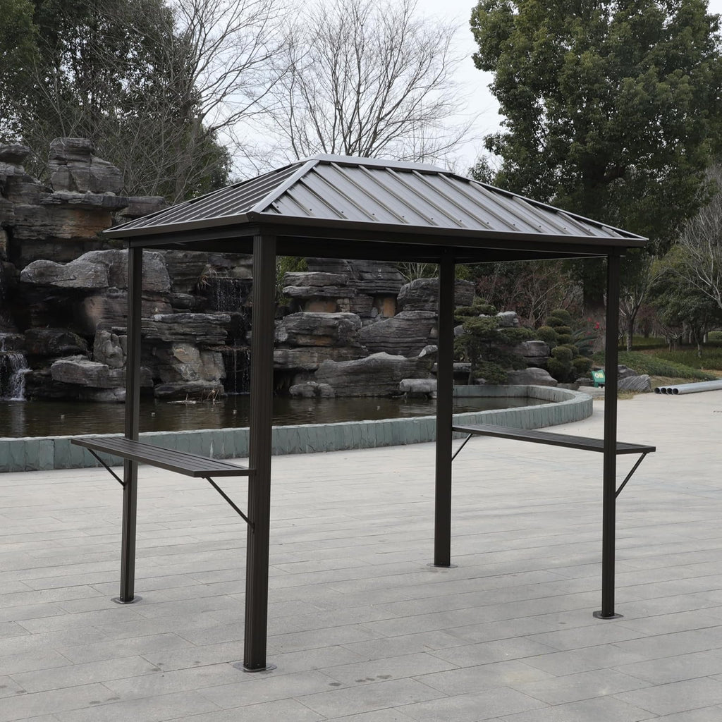 Grill Hardtop Gazebo 6x8 FT Outdoor Metal Hard Top Gazebo, Pent BBQ Gazebo with Galvanized Steel,Aluminum ed Pavilion with Shelves for Patio Backyard Lawn Garden, Patio, Backyard Single Roof